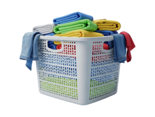 Laundry basket full of clean clothes isolated on transparent background