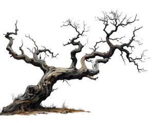 _A gnarled leafless tree branch isolated on a transparent background