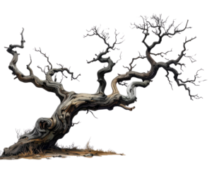 _A gnarled leafless tree branch isolated on a transparent background