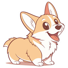 Adorable Cartoon Corgi Puppy, Happy Expression,  Friendly,  Vector Illustration,  Childish Style.