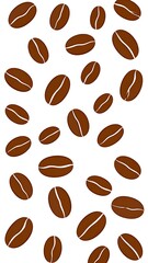 A repeating pattern of coffee beans, arranged randomly against a white background.
