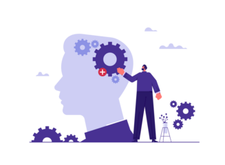 Learn new things or knowledge development for new skill concept, up skill, improve work qualification, businessman add new skill or gear into human head to upgrade working skill