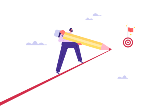 Drawing a line to the goal concept, businessman use pencil draws a line leading to the business success