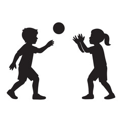Vector art of silhouette of children playing with a ball