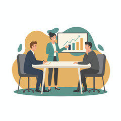 Flat Vector Illustration of Business Activities — Teamwork, Office Work, and Corporate People