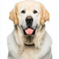 Golden Retriever Portrait with Tongue Out on White Background