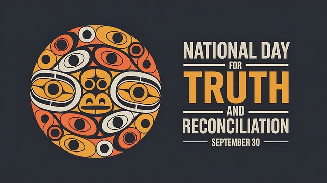National day for truth and reconciliation indigenous art design with traditional mask and text