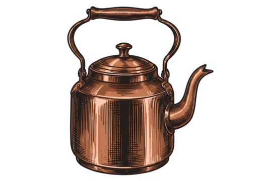 Detailed Copper Kettle Illustration on Transparent Isolated Background