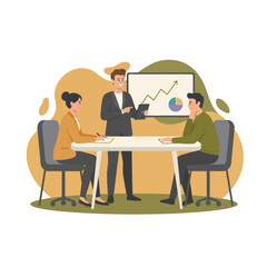 Flat Vector Illustration of Business Activities — Teamwork, Office Work, and Corporate People