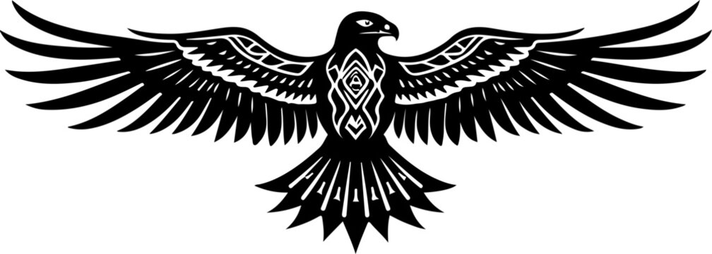 Tribal Eagle Silhouette with Outstretched Wings"