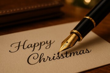 Luxury Fountain Pen Writing Happy Christmas Greeting