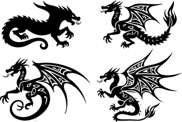 Obraz premium Tribal Dragon Silhouette Tattoo Design