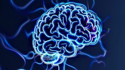 Vibrant neon brain illustration from a top-down angle, showcasing intricate neural patterns. Ideal for a futuristic video concept on technology. Live desktop wallpaper. - Powered by Adobe