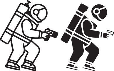 Space man Astronaut vector icon set line art flat silhouette