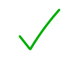 Hand drawn green checkmark icon with brush effect. Green hand drawn tick mark. Doodle checkmark, correct sign with grunge sketch style. Vector illustration.