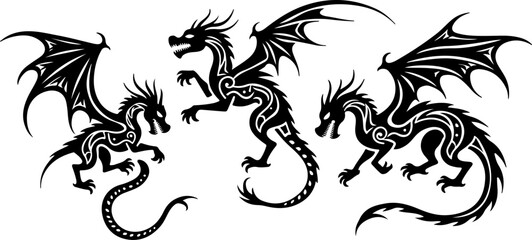 Naklejka premium Tribal Dragon Silhouette Tattoo Design