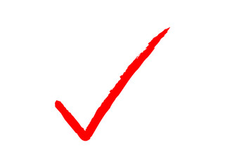 Hand drawn red checkmark icon with brush effect. Red hand drawn tick mark. Doodle checkmark, correct sign with grunge sketch style. Vector illustration.