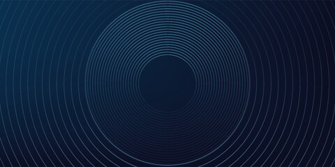 Abstract blue glowing geometric lines on dark blue background. Modern shiny blue circle lines pattern. Futuristic technology concept. Suit for cover, poster, banner, header, website.