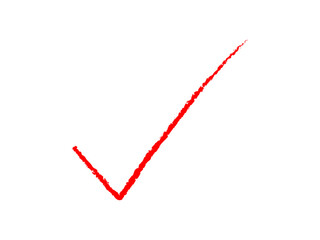 Hand drawn red checkmark icon with brush effect. Red hand drawn tick mark. Doodle checkmark, correct sign with grunge sketch style. Vector illustration.