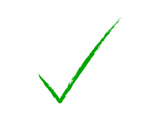 Hand drawn green checkmark icon with brush effect. Green hand drawn tick mark. Doodle checkmark, correct sign with grunge sketch style. Vector illustration.