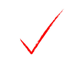 Hand drawn red checkmark icon with brush effect. Red hand drawn tick mark. Doodle checkmark, correct sign with grunge sketch style. Vector illustration.