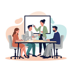 Flat Vector Illustration of Business Activities — Teamwork, Office Work, and Corporate People