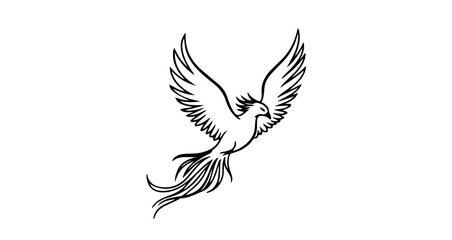 Illustration of a phoenix bird in flight, , with its wings spread wide open