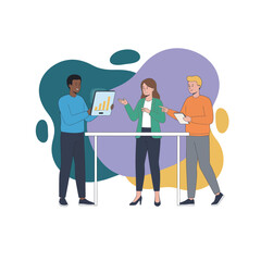 Flat Vector Illustration of Business Activities — Teamwork, Office Work, and Corporate People
