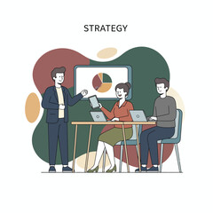 Flat Vector Illustration of Business Activities — Teamwork, Office Work, and Corporate People