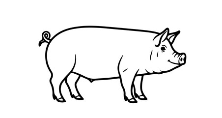 Fototapeta premium Illustration of a pig, depicting a domestic animal with a curly tail and snout