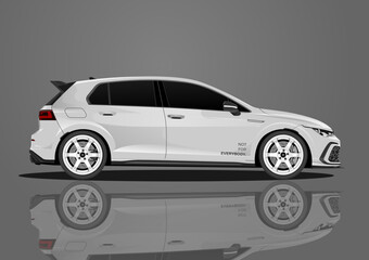 Detailed side profile vector illustration of a modern hatchback, a clean automotive art vector graphic. This car drawing is perfect for an automotive logo or car illustration project