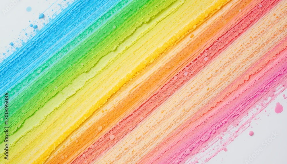 Poster vibrant diagonal brush strokes in a spectrum of colors with textured paint splashes