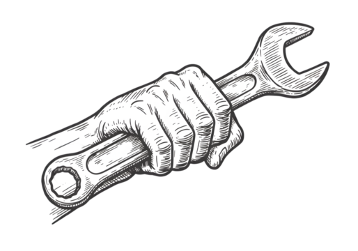 Detailed Hand Holding Wrench Illustration Isolated on Transparent Background