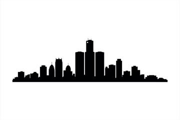 Naklejka premium Black silhouette of a city skyline with varied building heights and shapes black and white urban landscape