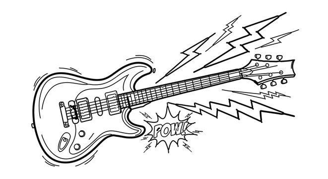 Electric guitar with lightning bolts rock and roll music instrument concept design