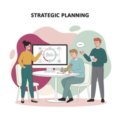 Flat Vector Illustration of Business Activities — Teamwork, Office Work, and Corporate People