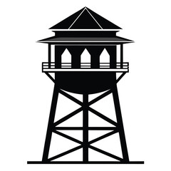 Black and White Illustration of a Tower with a PagodaStyle Roof