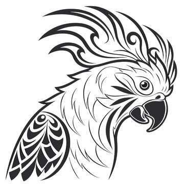 Stylized Cockatoo Head Illustration Tribal Art.