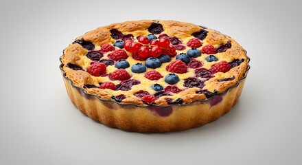 Delicious French Fruit Clafoutis Baked in a Rustic Ceramic Dish