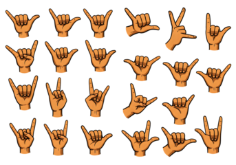 Illustration of Various Hand Gestures in Pixel Art Style on Transparent Background