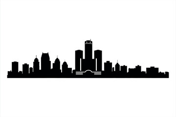 Fototapeta premium Black silhouette skyline of Detroit Michigan with prominent buildings and architecture city black and white