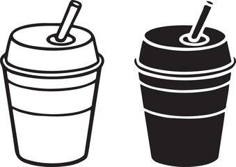 Coffee cup vector icons line art and silhouette set