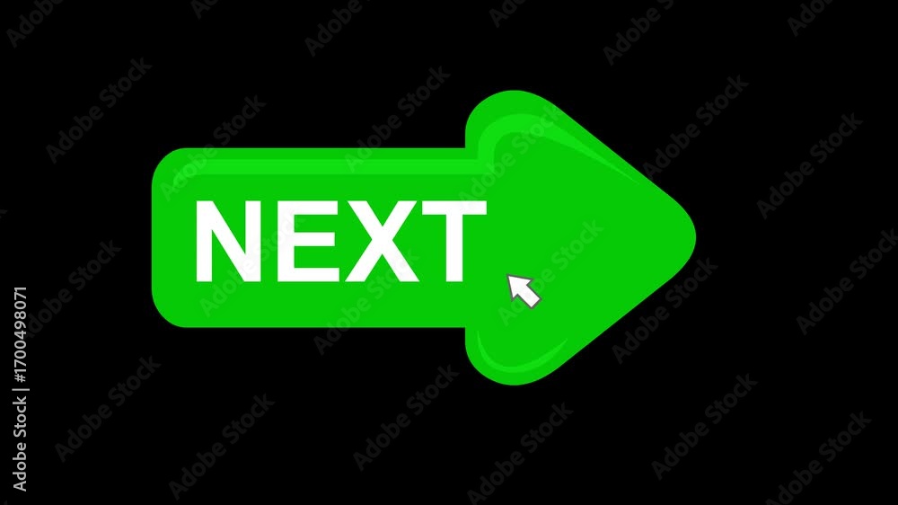 Poster video animation click computer cursor mouse on arrow next button digital, on a transparent backgroun