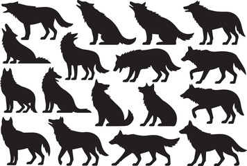 wolf silhouette vector pack with black wolf poses in ai eps jpeg png for wildlife design
