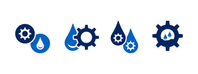 drop water gear icon vector illustration. water with gear icon in flat style.
