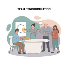 Flat Vector Illustration of Business Activities — Teamwork, Office Work, and Corporate People
