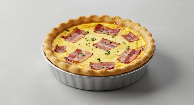 Delicious Quiche Lorraine on a Rustic Wooden Table, Close-up Shot