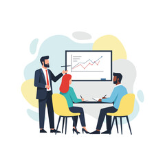 Flat Vector Illustration of Business Activities &mdash; Teamwork, Office Work, and Corporate People