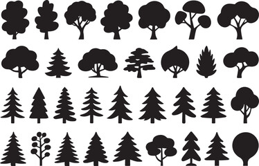unique tree silhouette vector designs ideal for nature icons landscape design and eco forestry collection pack vector