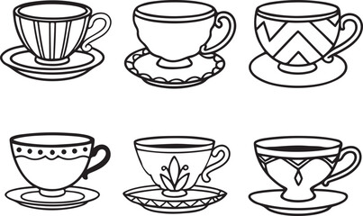 Tea cup flat vector icons set. Food and drinks line art icon